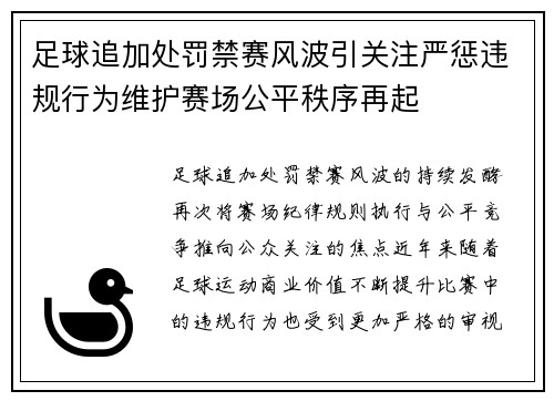 足球追加处罚禁赛风波引关注严惩违规行为维护赛场公平秩序再起